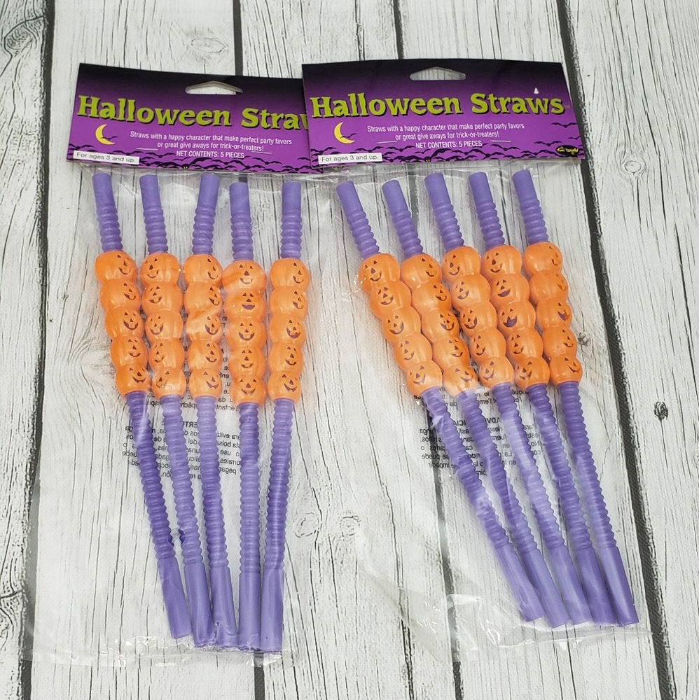 NEW 2 packs of 5pcs Halloween Skull Pumpkin Plastic Straws